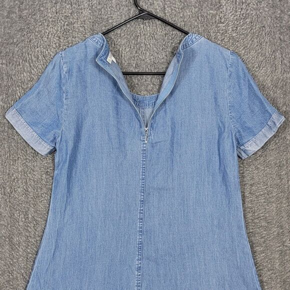Spense Dress Womens S Blue Chambray Short Sleeve Scoop Neck Knee Length Shift - Picture 8 of 12